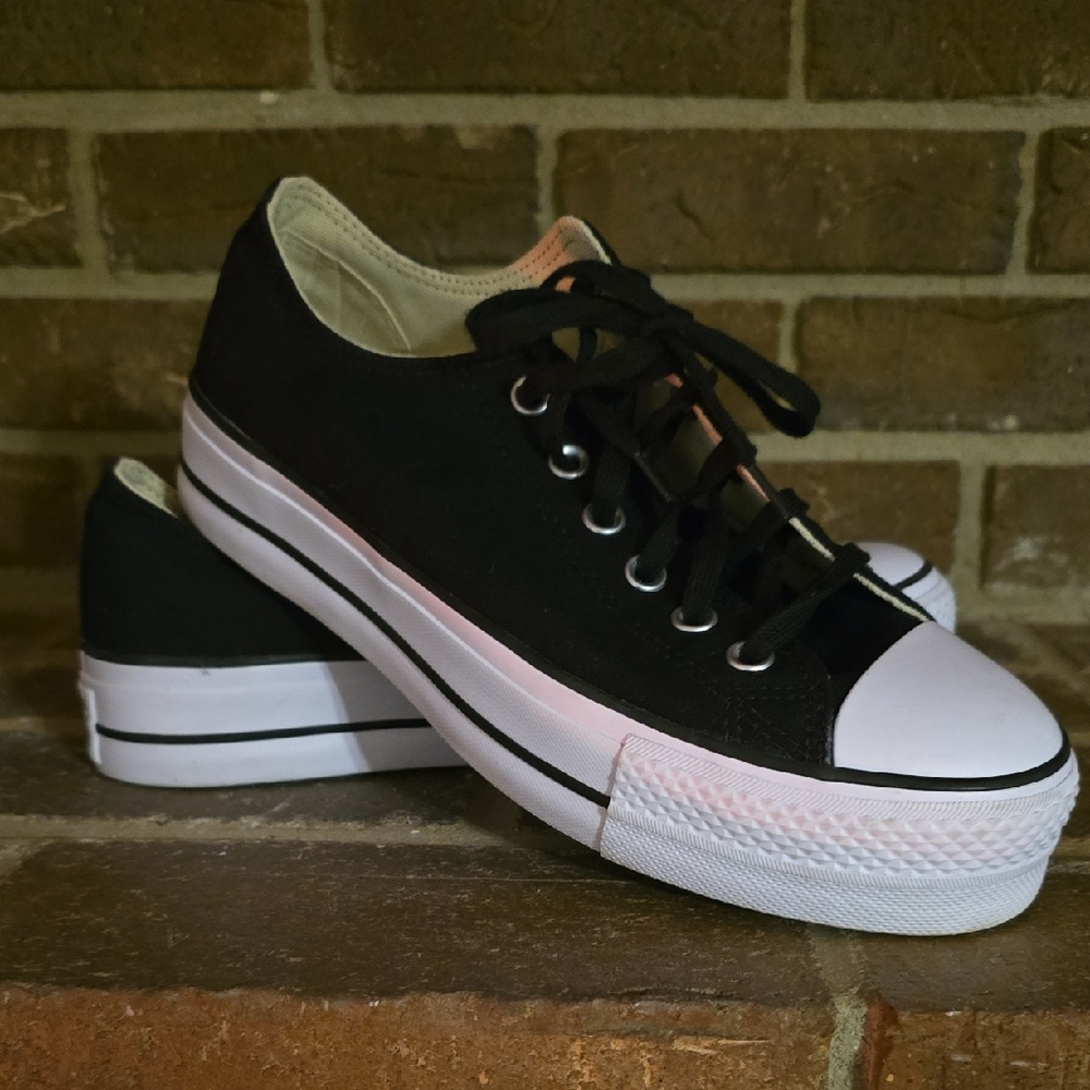 Converse Black and White Low Top Platform Sneakers